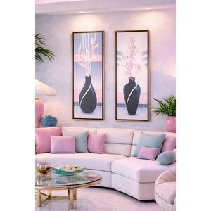 Vintage Artdeco of Carlos Rios 1980s picture Wood frame 21x9.5 Miami Penthouse